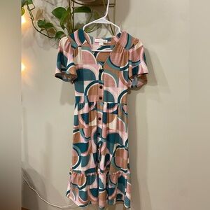 Multicolor Geometric Patterned Dress